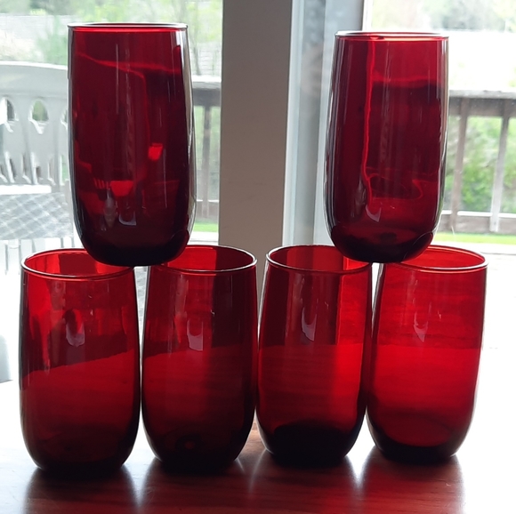 Vintage Anchor Hocking Royal Ruby Ice Lip Pitcher & (11) Glasses - Picture 4 of 4